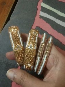 Moti pearl Golden Studs Bangles