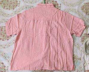 Chic Pink Short Sleeve Button-Up Top