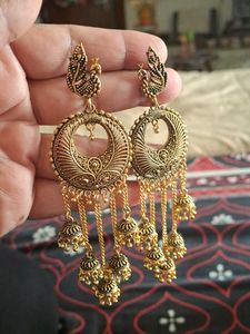 Antique Gold Peacock Jhumka Earrings