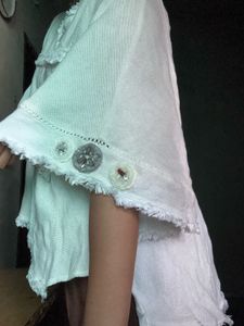 White Textured V-Neck Top