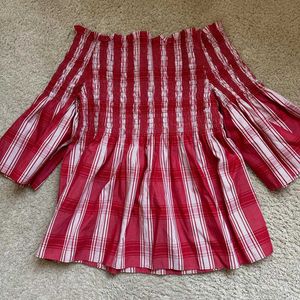 Chic Red &amp; White Striped Smocked Top