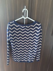 Navy &amp; Gold Chevron Knit Sweater