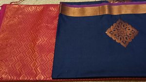 New Navy Blue silk Saree with Pink Border