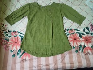 Olive Green Textured Crinkle Top