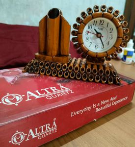 Bamboo Desk Organizer with Clock New