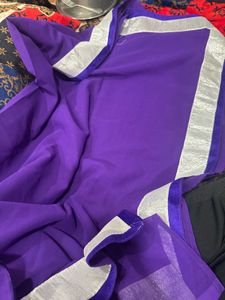 Elegant Purple Saree with Silver Border