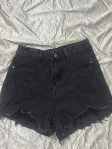 Black Ripped Denim Shorts