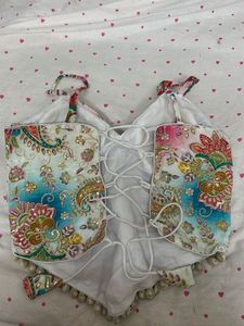 Embroidered Halter Neck corset Top