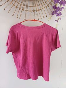 Magenta strechable Twist-Front T-Shirt