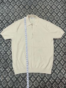 Men's Beige Zip-Neck Polo Shirt
