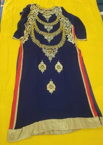 Embroidered Navy Blue Kurta Set