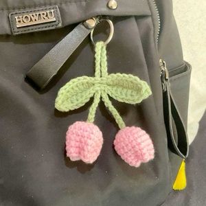 Combo Crochet Cherry Keychain And Tulip Keychai
