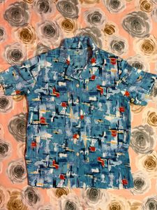 Blue Abstract Print Short Sleeve Shirt