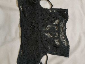 Black shirt with crochet top overlay