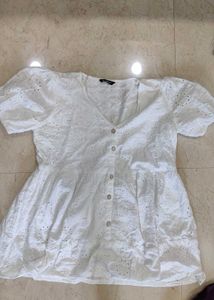 White Eyelet Button-Down Top