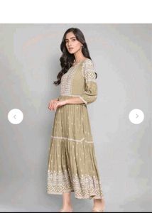 W brand Olive Green Tiered Embroidered Gown