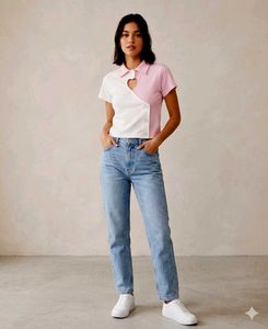 Cute Pink & White Heart Cutout Polo Shirt
