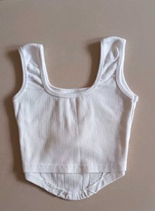 White Ribbed Corset Top