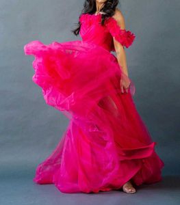 Stunning Pink Off-Shoulder Tulle Gown