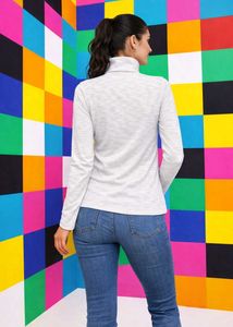 Women's Grey Turtleneck Long Sleeve Top