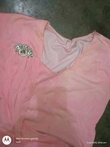 Long Pink Synthetic Top With Stones