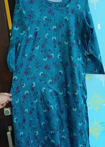Teal Blue Floral Print Kurta