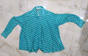 Sheer Polka Dot Button-Up Blouse