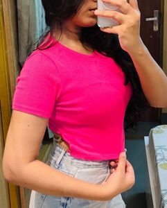 Vibrant Pink Ribbed Cropped Top