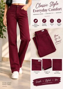 Maroon Straight Fit Premium Jeans