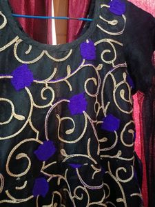 Black &amp; Purple Embroidered Anarkali Gown