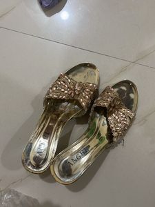 Embellished Golden Flat Sandals