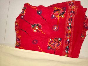 Cream Kurta with Red Pants &amp; Dupatta