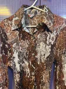 Brown Abstract Print Button-Up Shirt