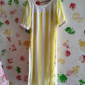 Yellow &amp; White Striped Kurta