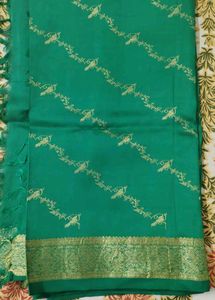 Elegant Green Silk Saree with Gold Weave