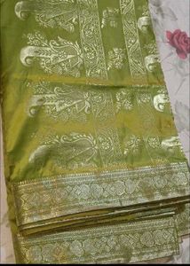 Pure olive zari silk saree