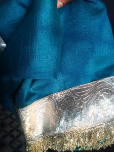 Beautiful Teal Saree with Silver Border