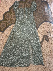 Green Floral Print Midi Dress