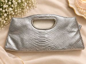 Chic Silver Snakeskin Clutch