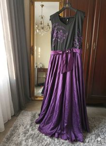 Elegant Purple & Black Embellished Gown
