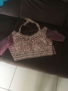 Mauvish Brown Lucknowi Chikenkari Lehenga