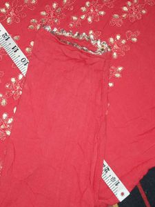 Red &amp; White Flared Kurti with Embroidery Work