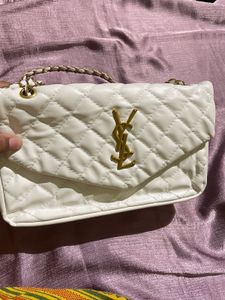 YSL White Quilted Chain Bag