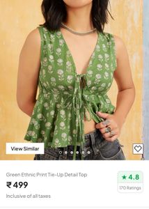 Green Floral Tie-Front Peplum Top
