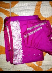 Magenta Silk Saree with Silver Border