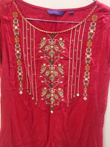 Embroidered Red Kurta