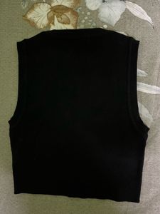 Zara Black Ribbed Sleeveless Top