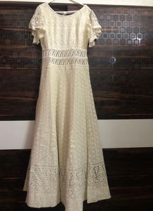 Ivory Lace Maxi Dress with Flutter Sleeves