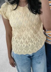 Butter yellow Crochet Knit Top