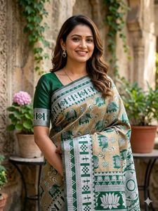 Elegant Elephant Print Saree